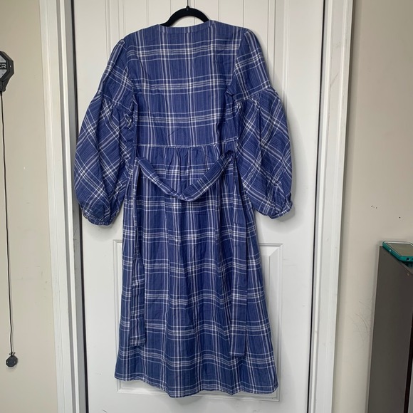 Zara Plaid Midi Dress Belted Balloon Sleeve Blue Size Small blogger‎ favorite - Picture 5 of 8